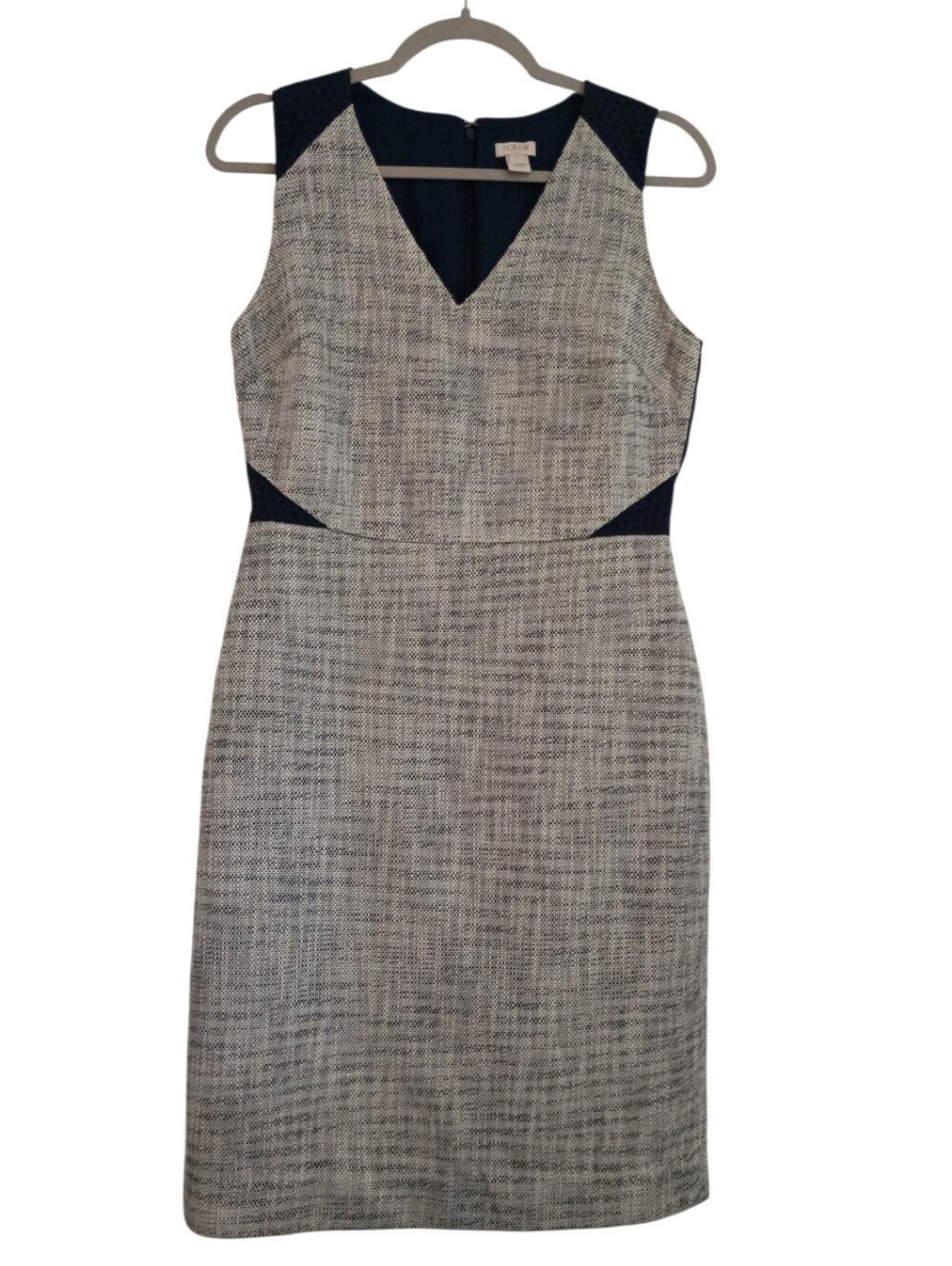 J. Crew Sleeveless Grey Tweed Sheath Dress with Navy Size 6